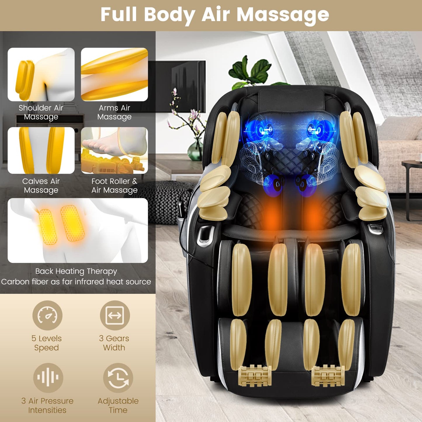 Silla de Masaje Eléctrica 3D Zero Gravity con Shiatsu y Calor