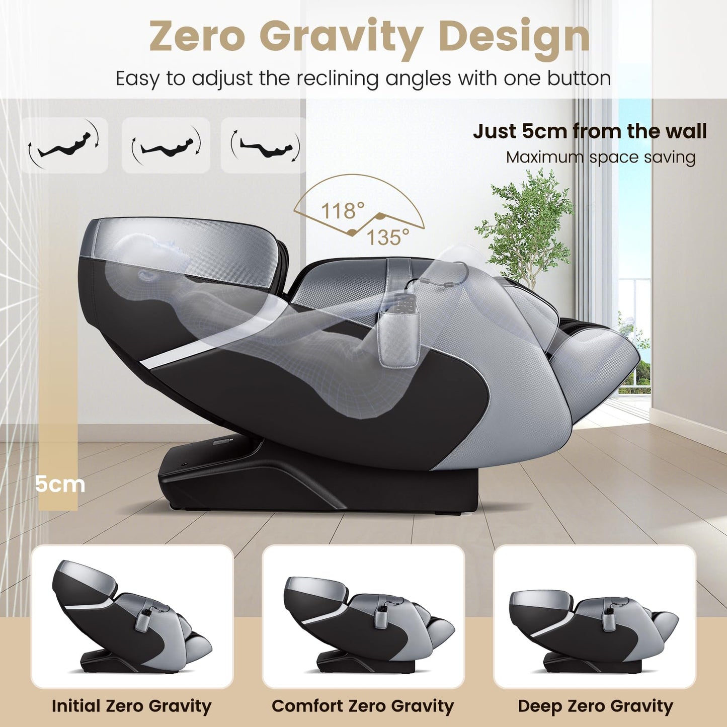 Silla de Masaje Eléctrica 3D Zero Gravity con Shiatsu y Calor