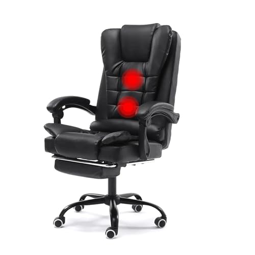 Silla Ajustable de Oficina con Masaje, Piel y Reposapiés