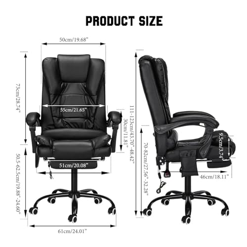 Silla Ajustable de Oficina con Masaje, Piel y Reposapiés