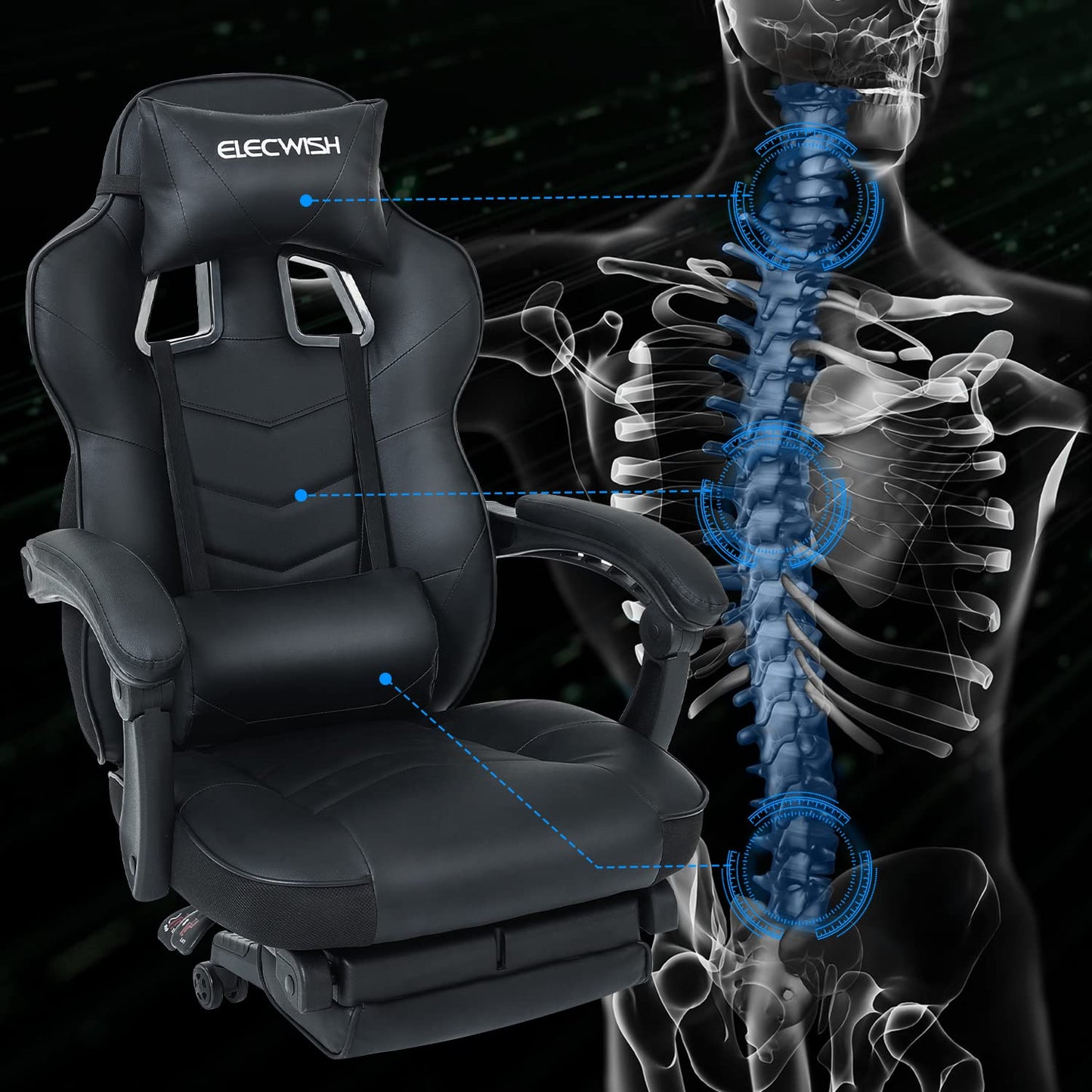 Fullwatt Silla de Juegos Reclinable con Masaje y Reposapiés