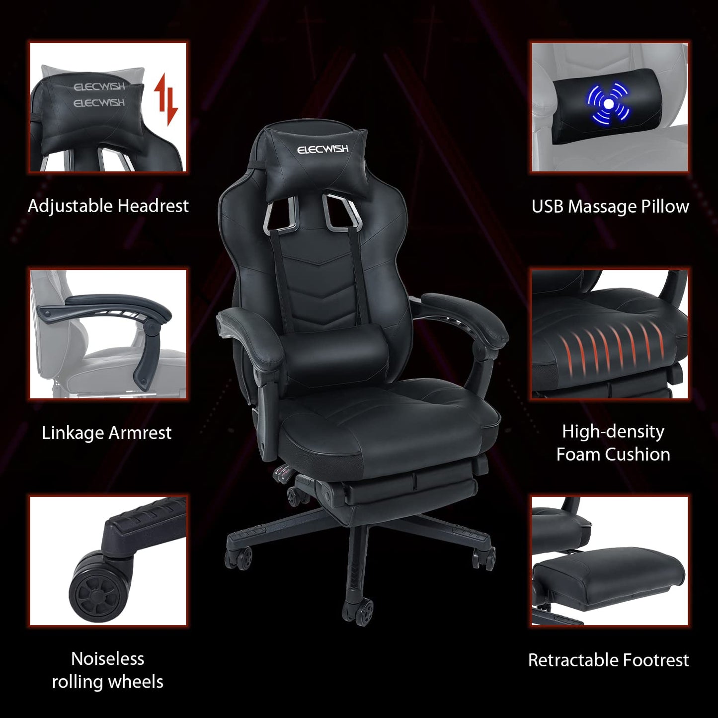 Fullwatt Silla de Juegos Reclinable con Masaje y Reposapiés