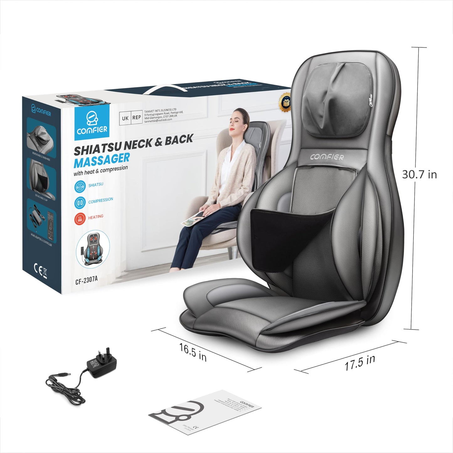 Comfier Masajeador de Cuello y Espalda con Calor Shiatsu